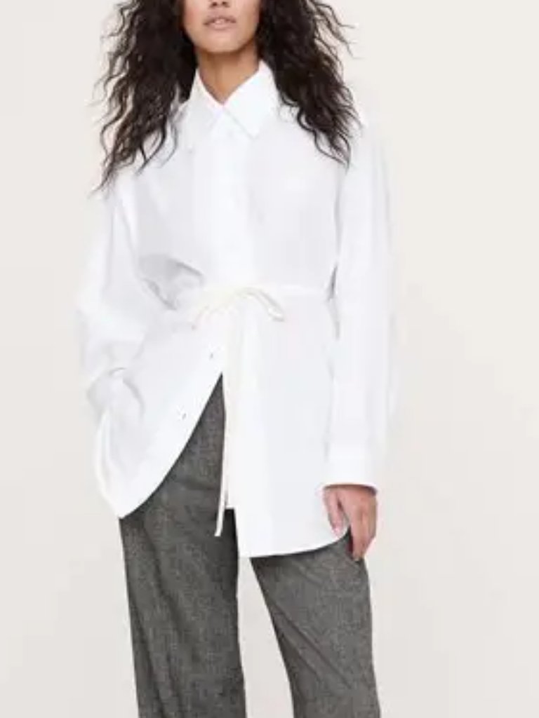 Nwt! Banana Republic White Cotton Poplin Drawstring-Waist Tunic Top L